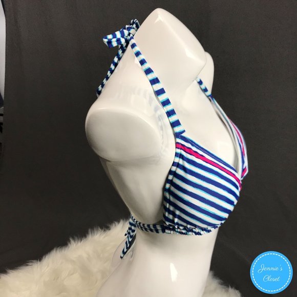 Profile Blush Gottex Navy Stripe Halter Bikini Top - Picture 6 of 16